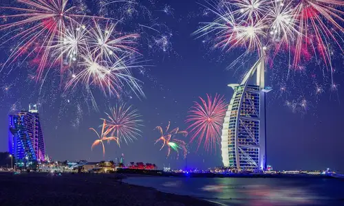 New Year's Eve fireworks light up the Burj Al Arab.