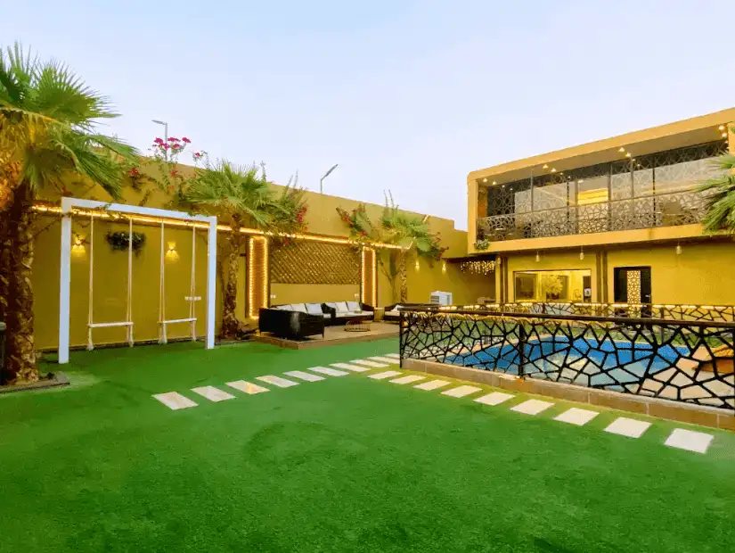 Luxury chalet with a spacious outdoor space and pool.