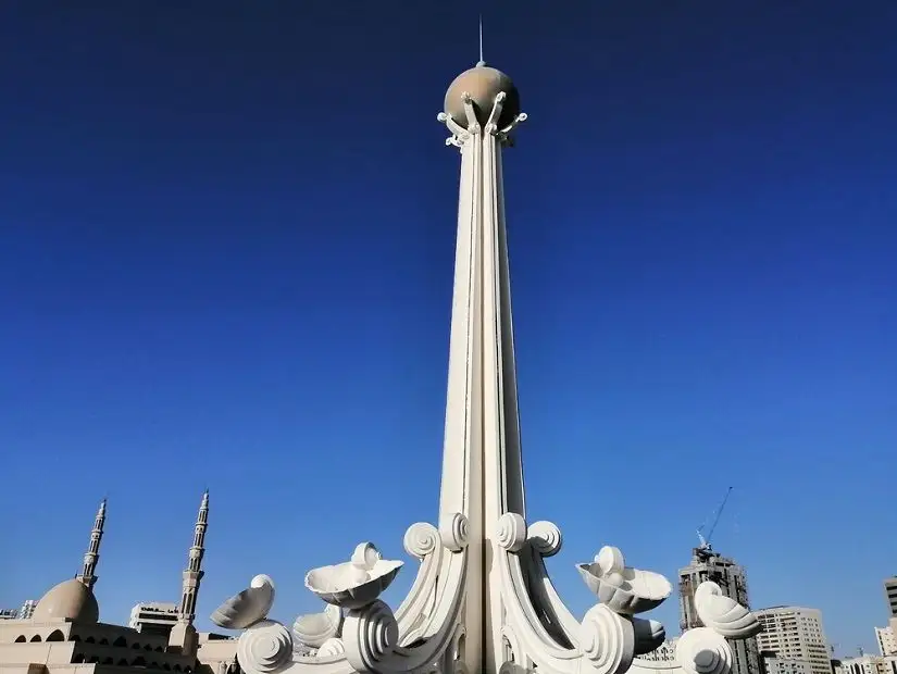 Iconic pearl monument in Al Ittihad Square Park in Sharjah