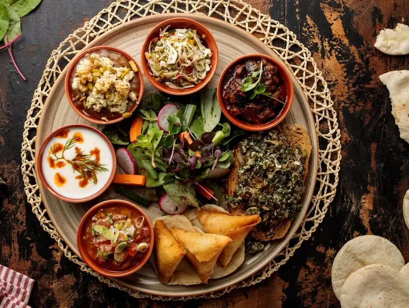 authentic arabic breakfast with samosa