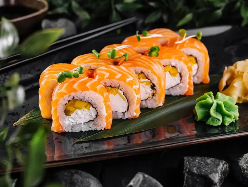 Creamy sushi rolls with a variety of fillings.