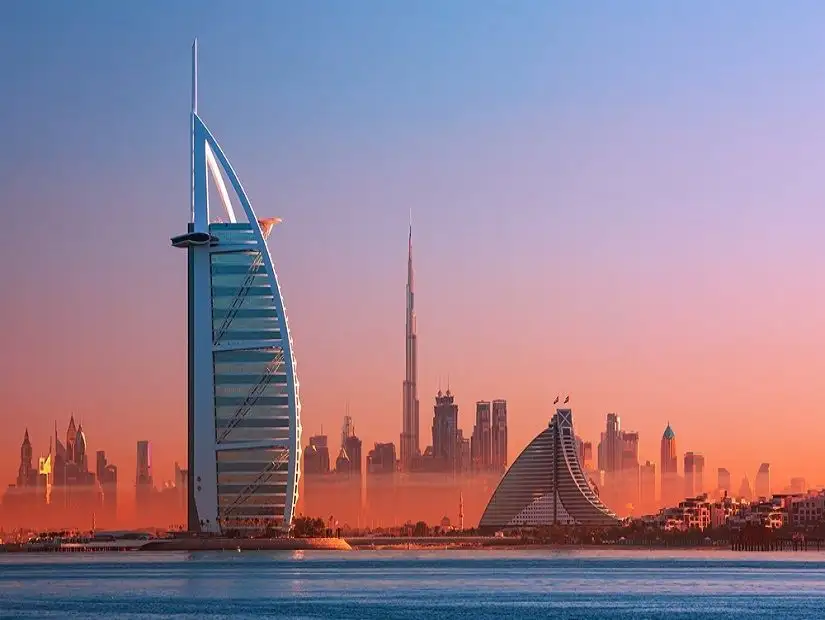 View of Burj Al Arab at sunset