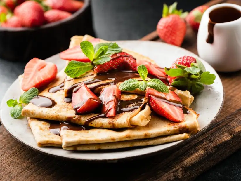 crepes with strawberries and hot chocolate