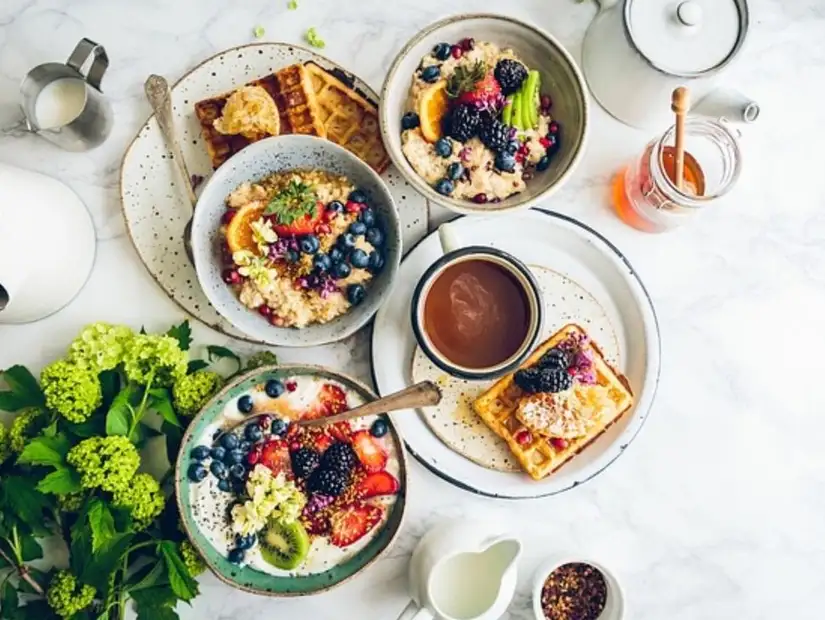 pancakes and fruit bowls