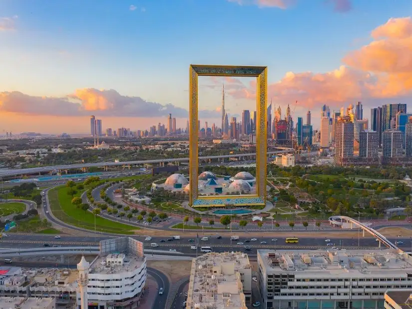 Aerial shot of the Dubai Frame