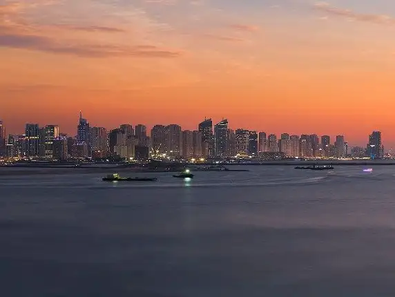 Panoramic sunset view of Dubai