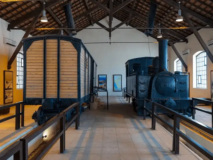 Historic locomotives on display inside the Hejaz Railway Museum, preserving the legacy of the region's rail history.