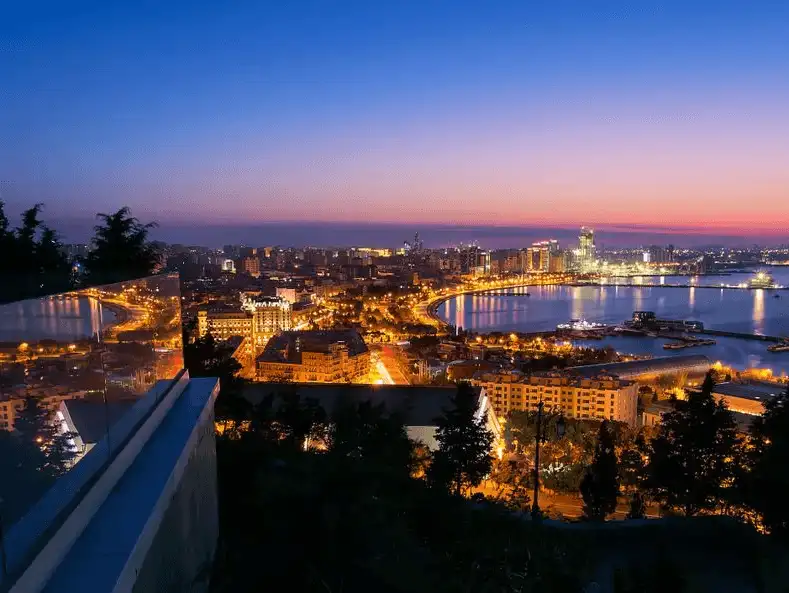 Breathtaking view of Baku from Highland Park at dusk.