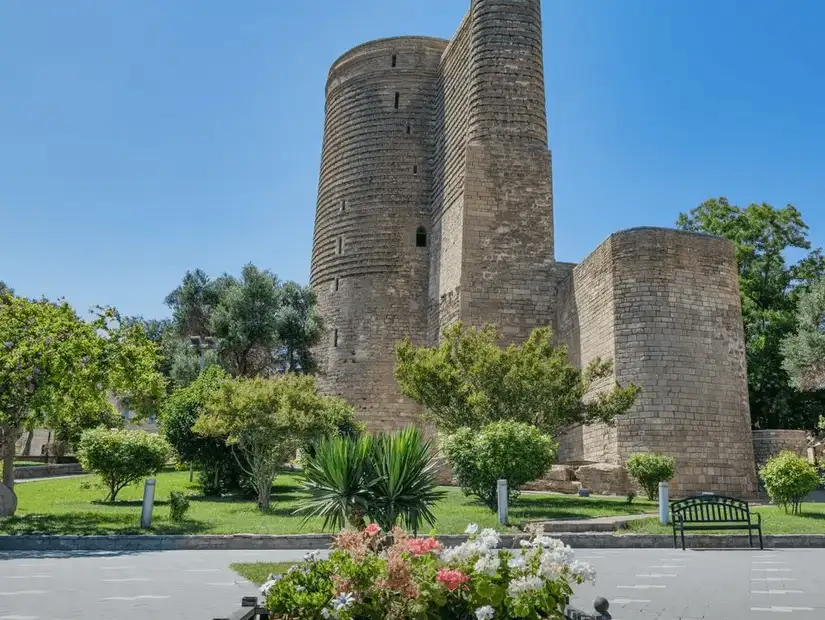 The historic Maiden Tower standing tall in the heart of Baku.