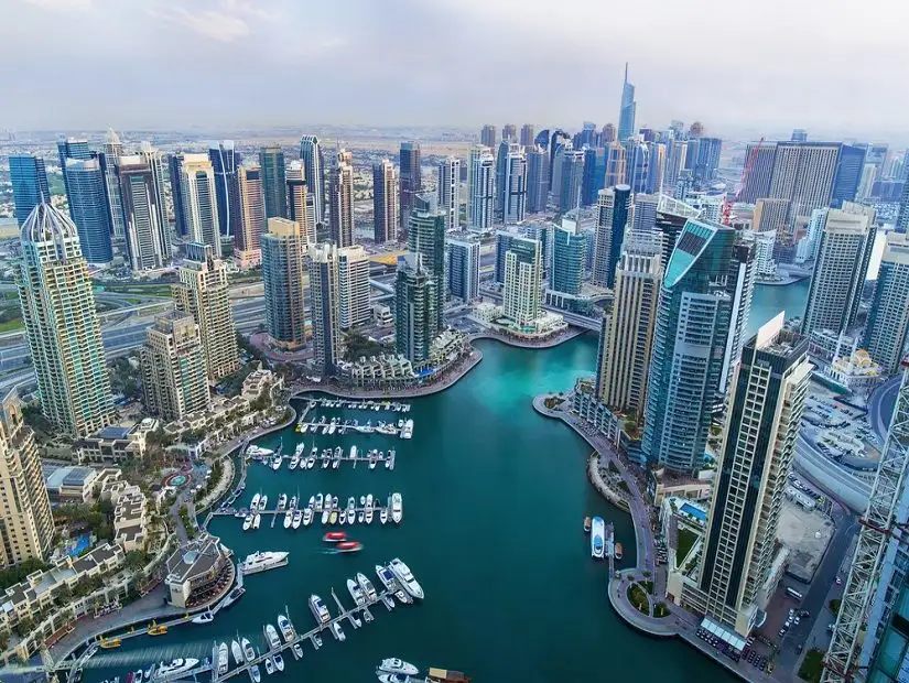 Aerial shot of the Marina, Dubai