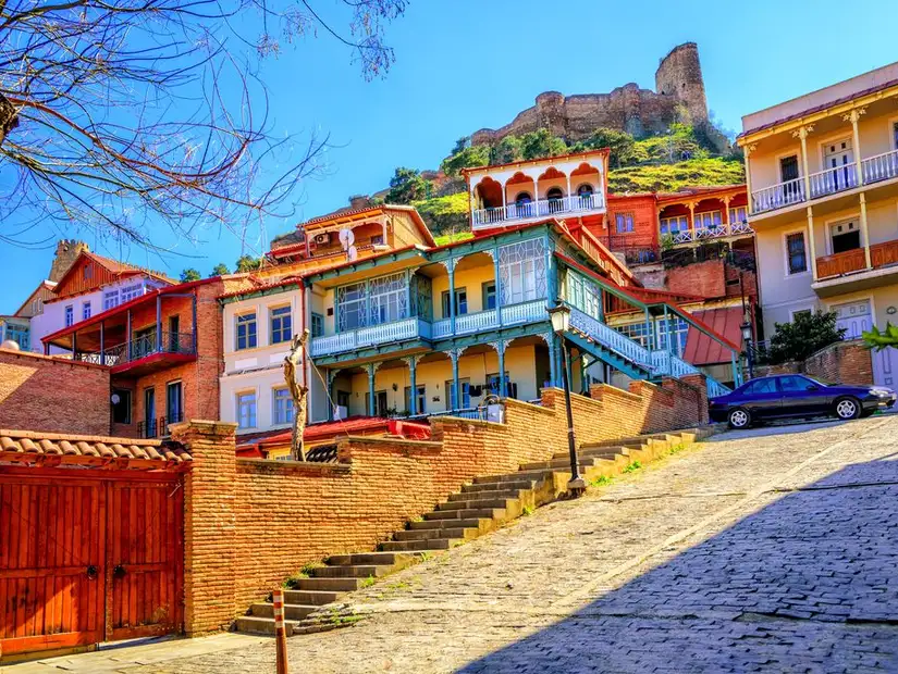 Colorful wooden houses in the Old Town of Tbilisi, Georgia