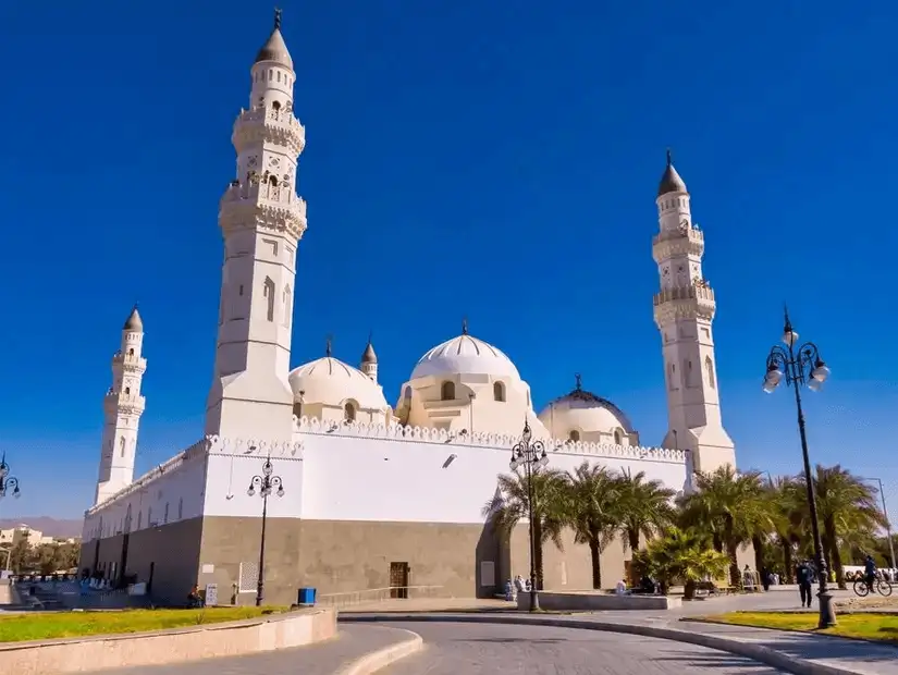 The Quba Mosque, bathed in sunlight, stands as a symbol of Islamic history and architecture.