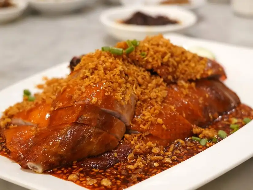 Crispy roast duck with flavorful sauce