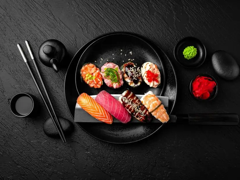 A refined sushi platter with a modern touch.