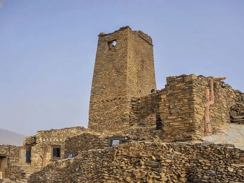 Historic stone tower and structures of Al-Atawla Village.