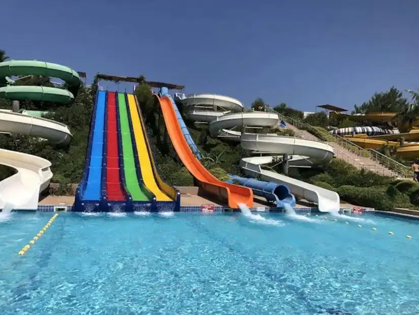 A colorful water slide at Aqua Dream Park in Marmaris, perfect for a summer adventure.