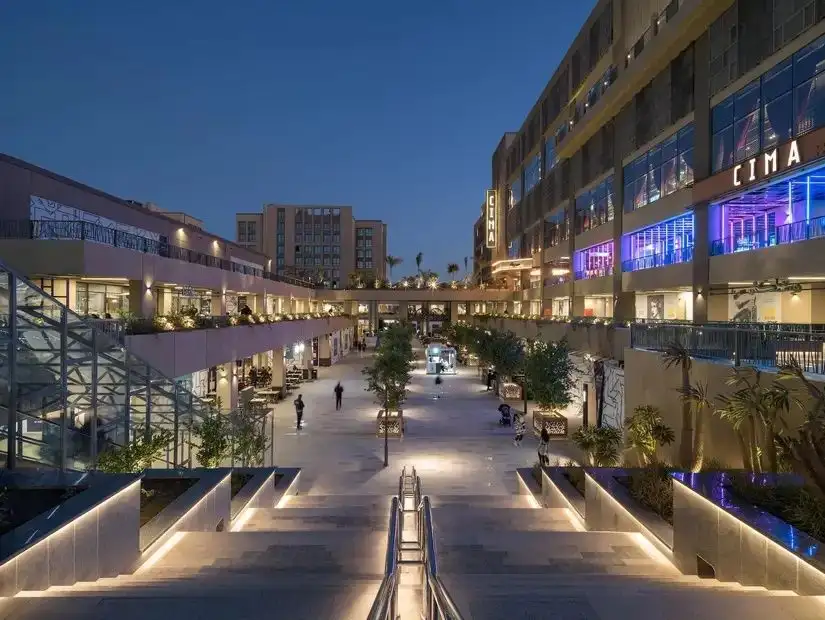 Arkan Plaza, a commercial hub in Sheikh Zayed with wide walking areas and shops.