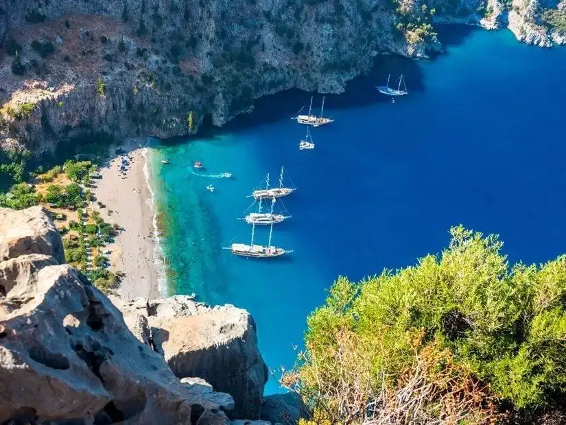 The breathtaking Butterfly Valley in Fethiye, with stunning natural beauty and a secluded beach.