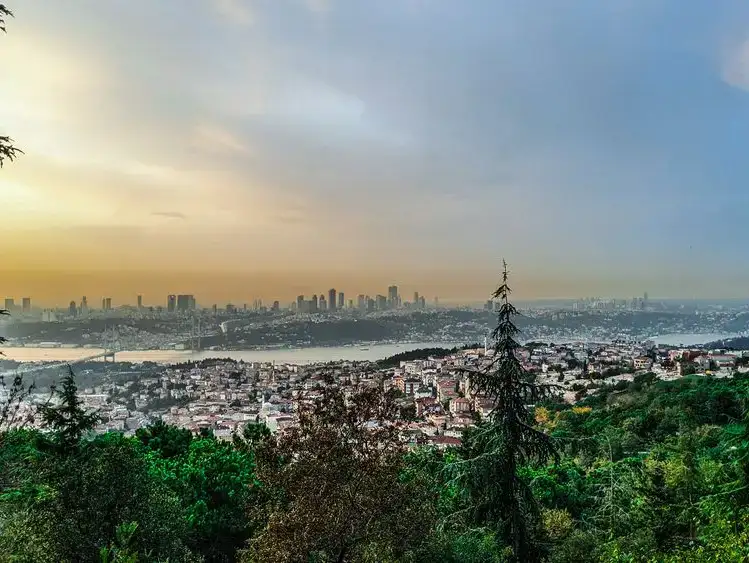 A panoramic view of Istanbul from Camlica Hill, capturing both the cityscape and the Bosphorus.