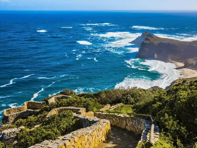 Breathtaking cliffs and ocean views from Cape Point, South Africa.