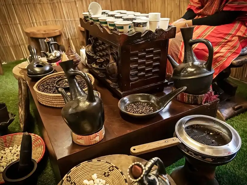 Traditional coffee preparation setup.