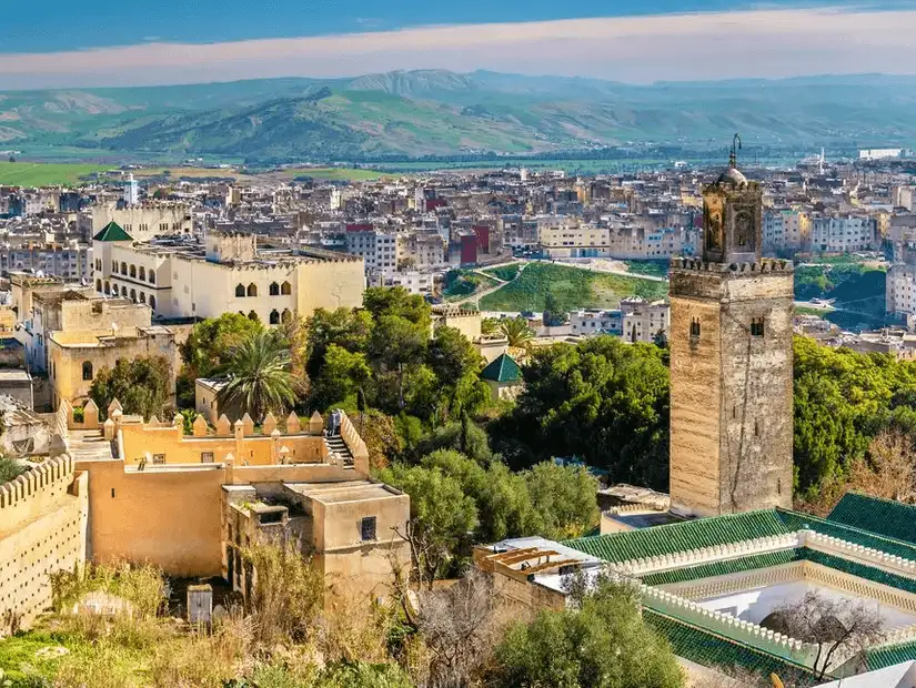 Aerial view of the ancient city of Fez with its historic architecture.