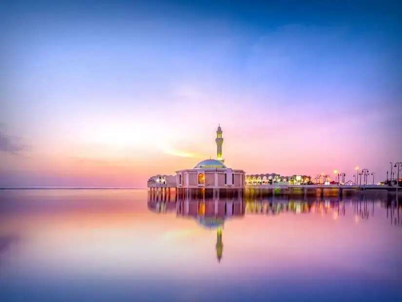 beautiful shot of Floating Mosque (Al Rahmah Mosque) and its reflection