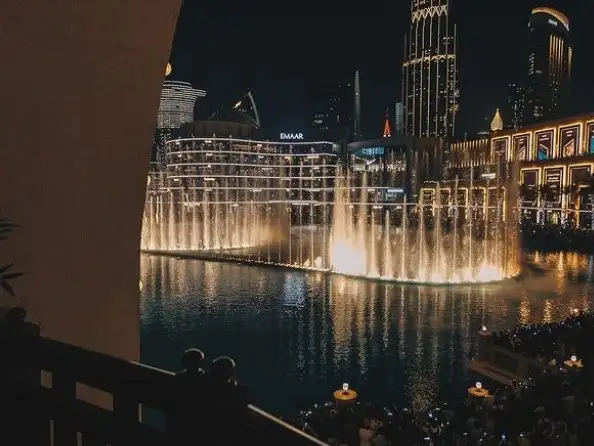 Enjoying the Dubai Fountain show from Karma Kafé.