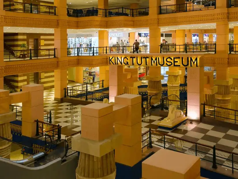 The King Tut Museum inside a shopping mall, showcasing replicas and artifacts that bring ancient Egyptian history to the public.