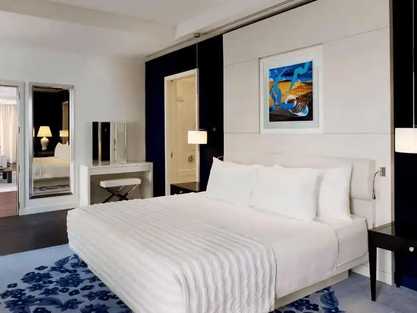 Chic and stylish room at Le Meridien Hotel with artistic decor.