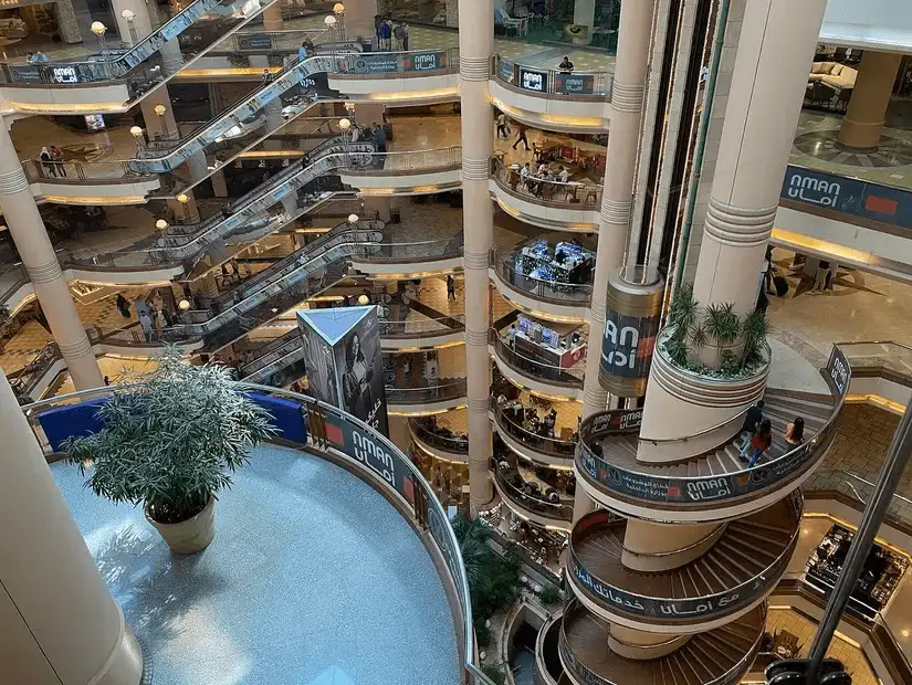 Aerial shot of the mall and shoppers