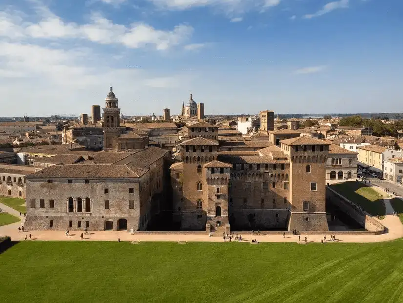 The imposing architecture of the Ducal Palace of Mantua, showcasing the grandeur of Renaissance Italy.