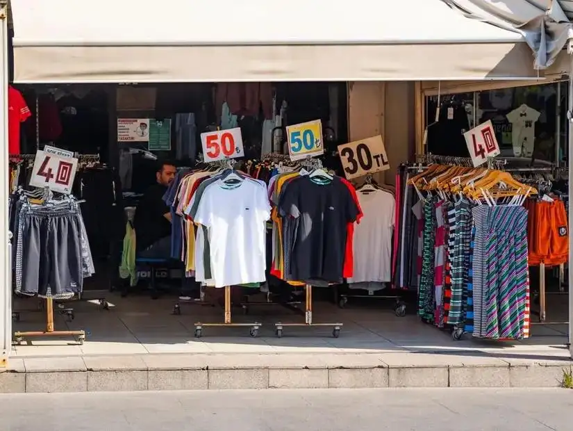 A vibrant clothing store in Marmaris showcasing various colorful clothes.