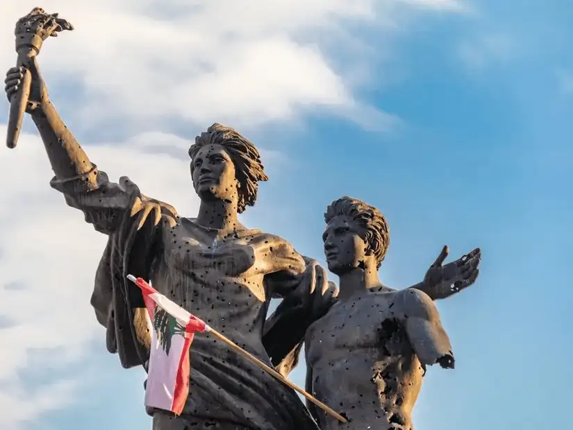 Martyrs' Monument, a symbol of Lebanese independence and resilience, proudly standing in Martyrs' Square.