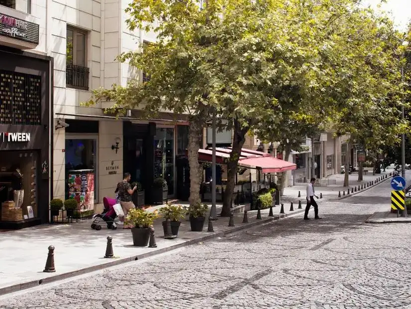 A street view of Nişantaşı, displaying the area's mix of modern and traditional elements.