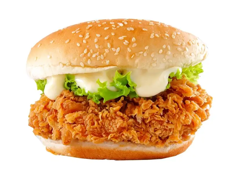 Crispy chicken layered with sesame bun, cheese, and fresh lettuce.