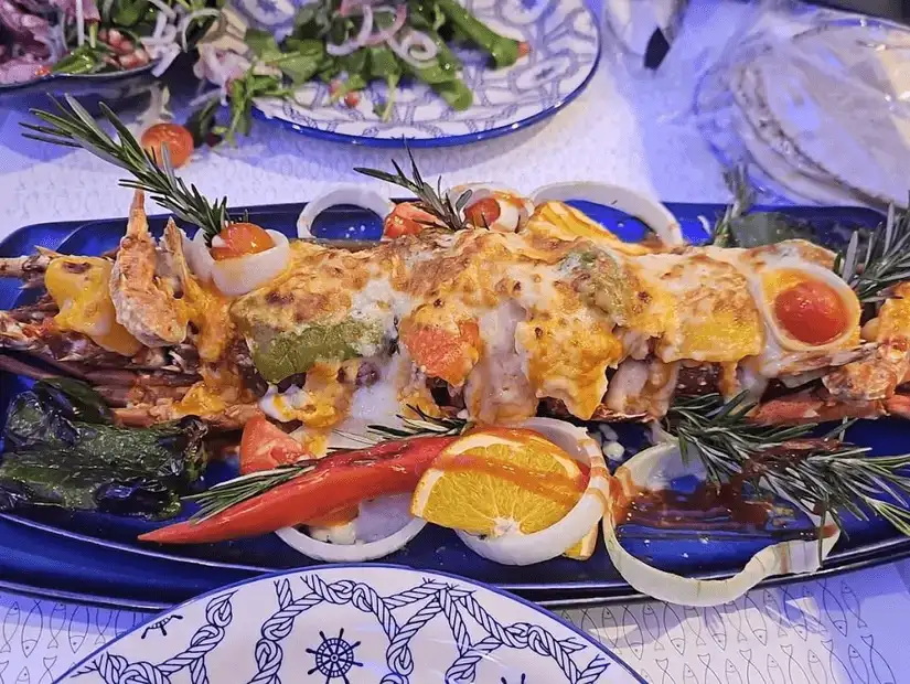 A lavish spread of seafood dishes for sharing.