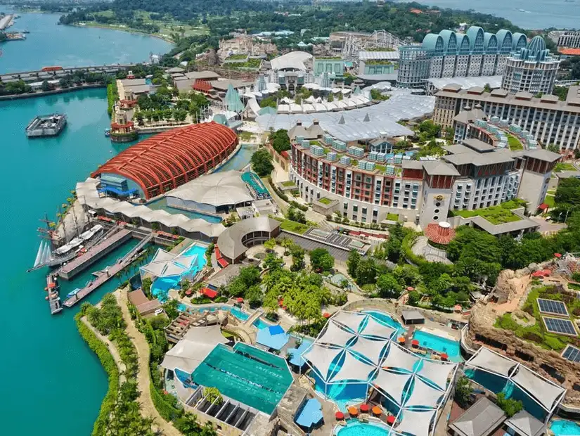 Sentosa Island, a tropical paradise with luxurious resorts and exciting attractions.