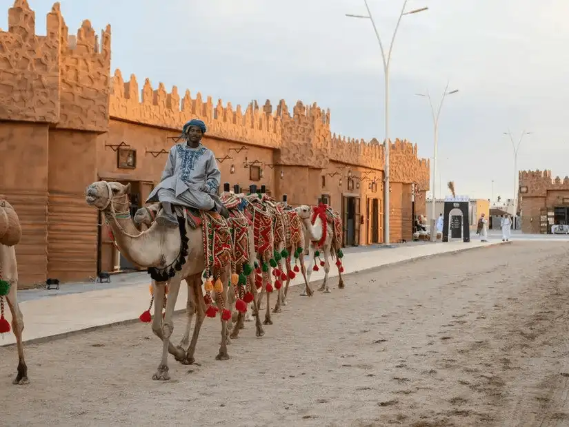 A traditional camel ride experience through a historical market.