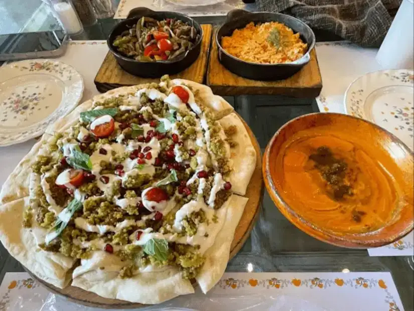 lebanese breakfast with hummus and muhammara