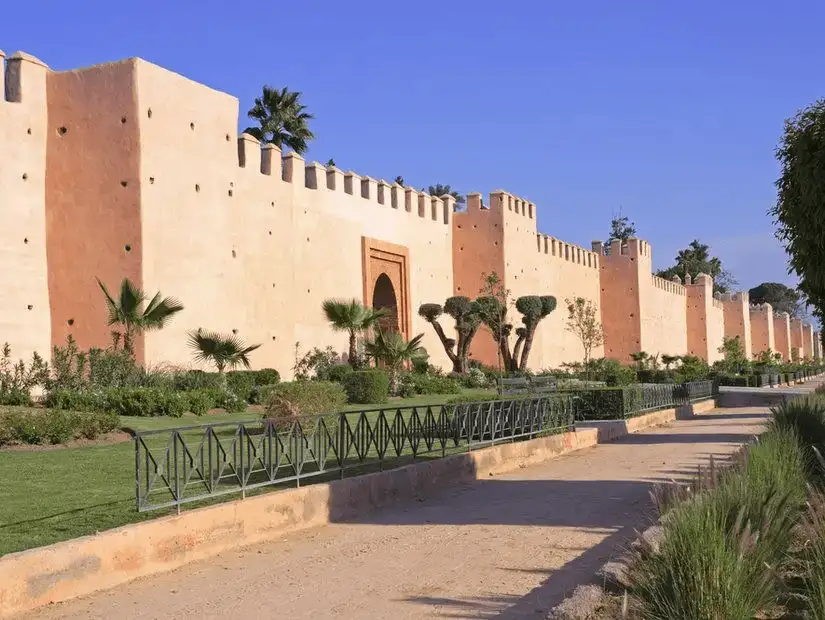 The fortified walls of Marrakesh, a historic defense structure surrounding the city.